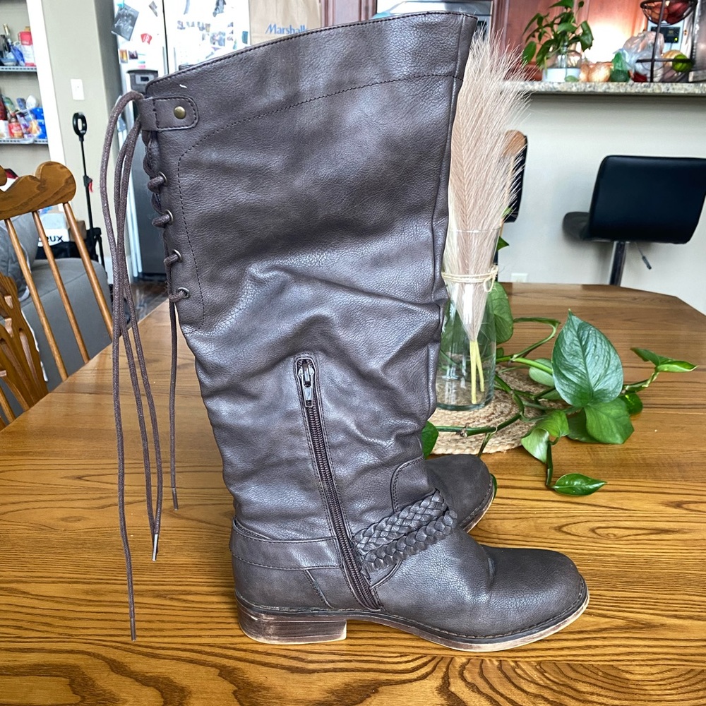 Greyish/Brown High Lace Up Boot Size 8